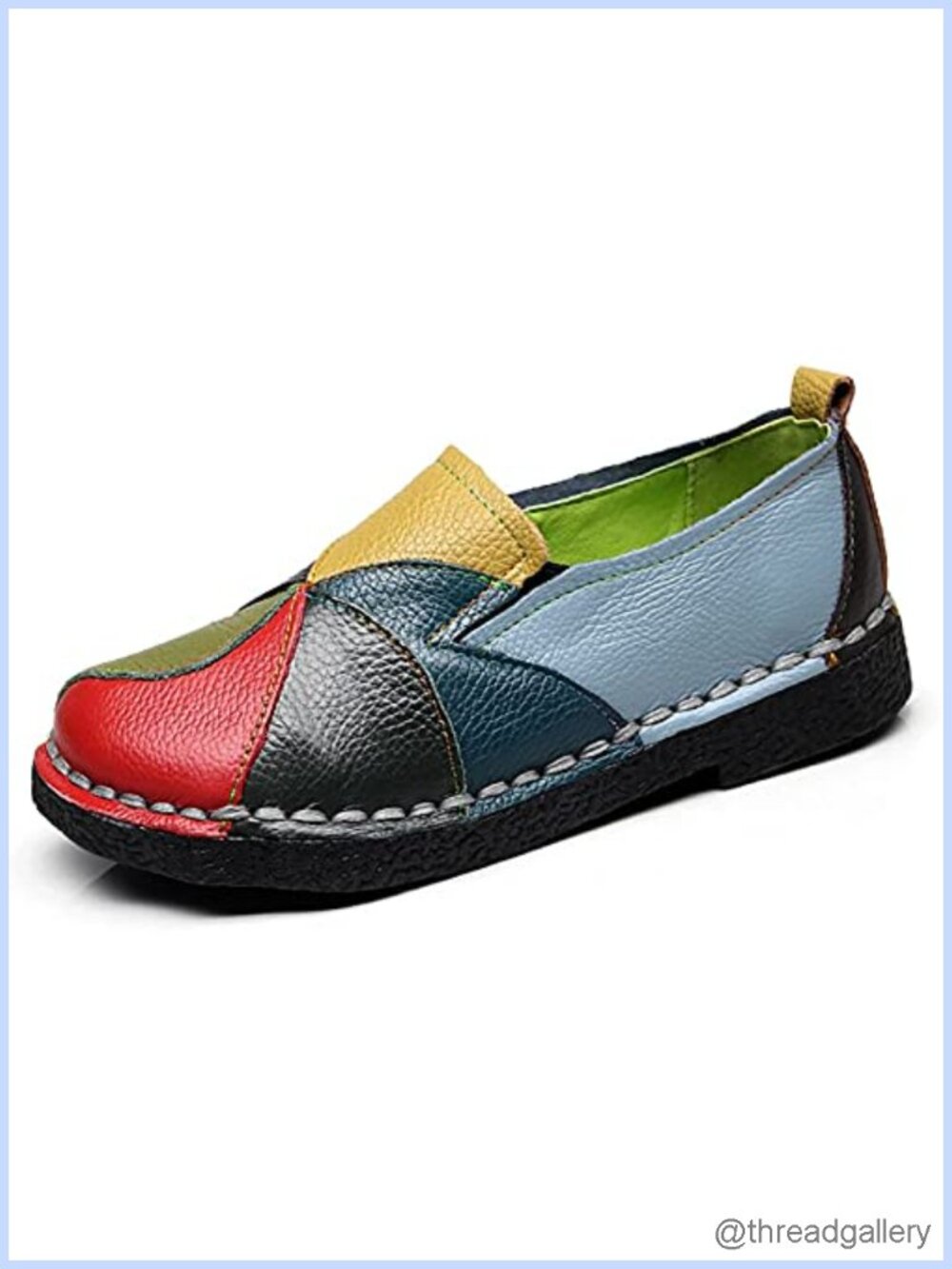 Women Leather Loafers Slip-On Casual Flat Shoes Hand Stitched